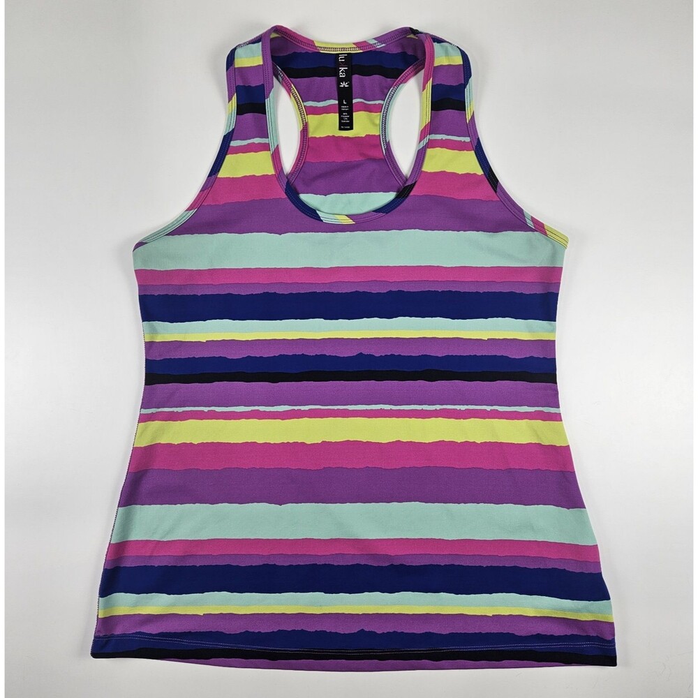Lukka Bright Multicolor Striped Racerback Athletic Stretch Tank Top Size Large